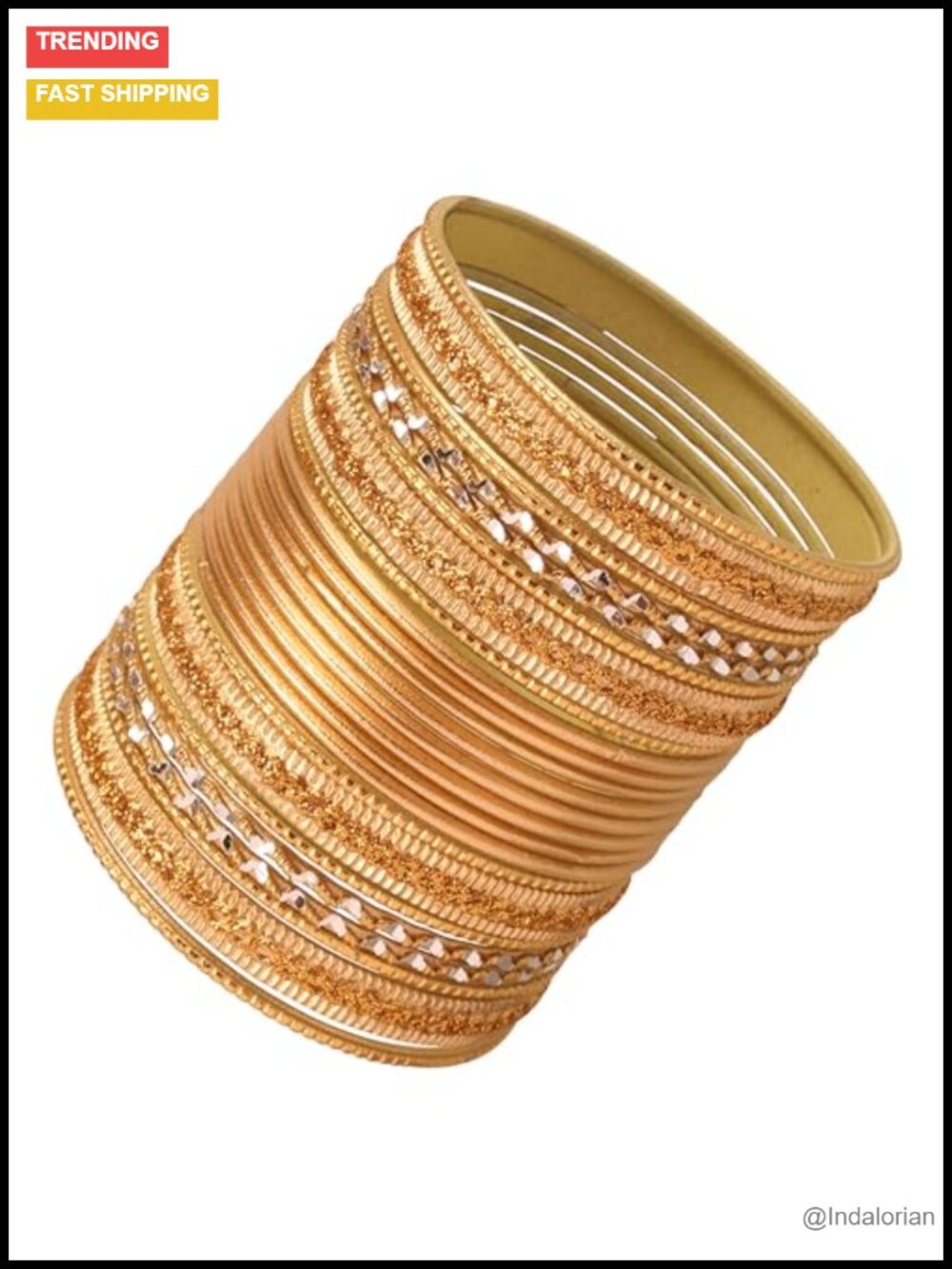 Indian Bangle Bracelets Set of 24 Antique Gold Tone Textured Chura